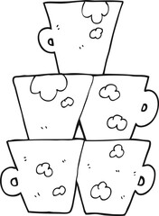 black and white cartoon stack of dirty coffee cups