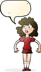 cartoon pretty girl with shocked expression with speech bubble