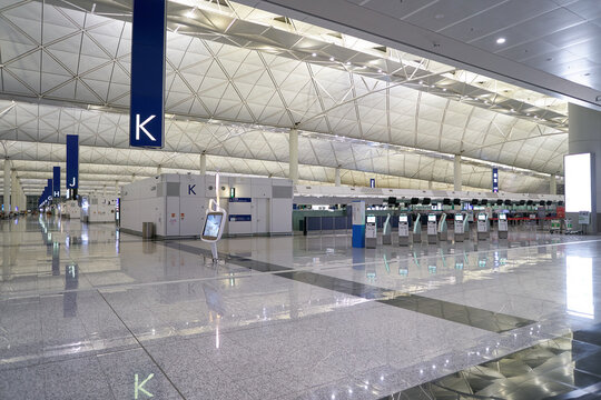 HONG KONG, CHINA - DECEMBER 04, 2023: check-in aisles in Hong Kong International Airport.