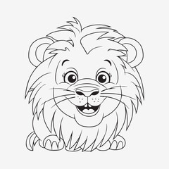 Lion cute face illustration, kids coloring page 