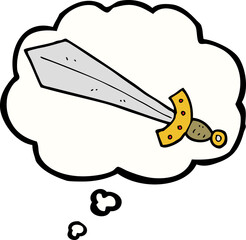 cartoon sword with thought bubble