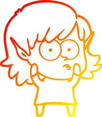 warm gradient line drawing cartoon elf girl staring