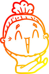 warm gradient line drawing cartoon happy old lady