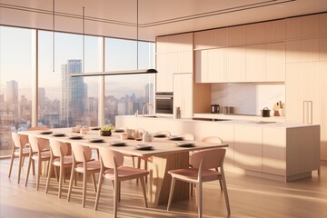 Fototapeta premium Minimalist Kitchen Interior with Elegant Light Neutral Colors and Natural Wood Design