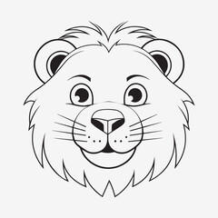 Lion cute face illustration, kids coloring page 