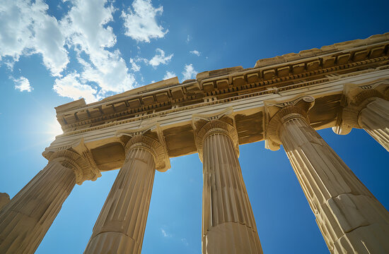 Greek Columns Against Blue Sky