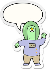 cartoon space alien and speech bubble sticker