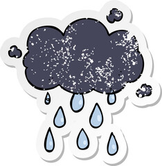 distressed sticker of a cartoon cloud raining