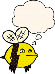 cartoon bee and thought bubble in comic book style