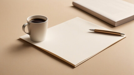 Crafted Elegance: Top View of a Desk Mockup with a Blank Craft Envelope

