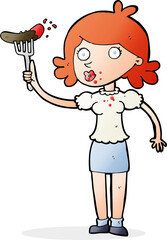 cartoon woman eating sausage