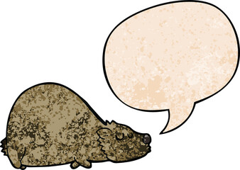 cartoon bear and speech bubble in retro texture style