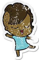 distressed sticker of a happy cartoon girl