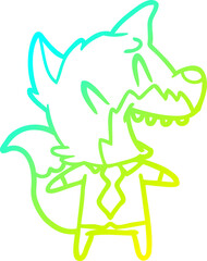 cold gradient line drawing laughing fox in shirt and tie