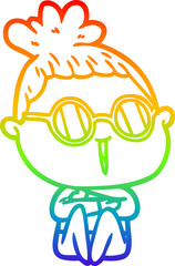rainbow gradient line drawing cartoon woman wearing spectacles