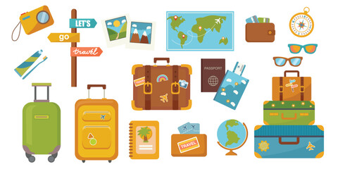 Set of Cute Travel Icon Patches and Sticker Collection.