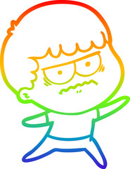 rainbow gradient line drawing cartoon annoyed man