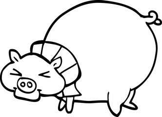 line drawing cartoon fat pig