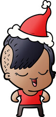 happy gradient cartoon of a girl wearing santa hat