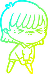 cold gradient line drawing annoyed cartoon girl