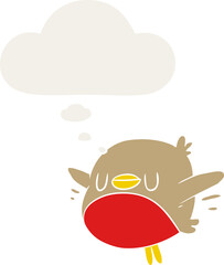 cartoon christmas robin and thought bubble in retro style