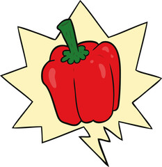cartoon fresh organic pepper and speech bubble