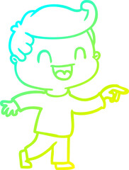 Fototapeta premium cold gradient line drawing cartoon happy man pointing