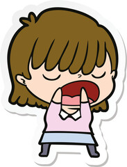 sticker of a cartoon woman talking loudly