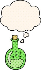 cartoon potion and thought bubble in comic book style