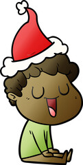laughing gradient cartoon of a man wearing santa hat