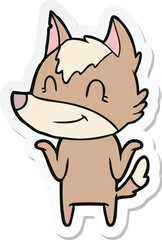 sticker of a friendly cartoon wolf