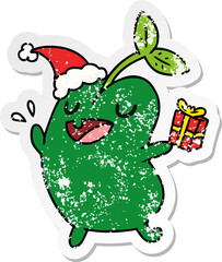 christmas distressed sticker cartoon of kawaii seed