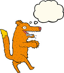cartoon hungry fox with thought bubble