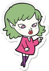 sticker of a pointing cartoon elf girl