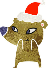 cute retro cartoon of a bear wearing santa hat