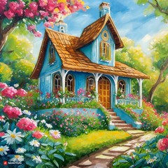 Jolie petite maison avec jardin fleuri