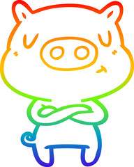 rainbow gradient line drawing cartoon content pig