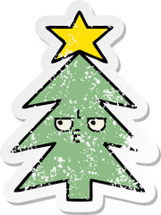 distressed sticker of a cute cartoon christmas tree