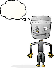 cartoon old robot with thought bubble
