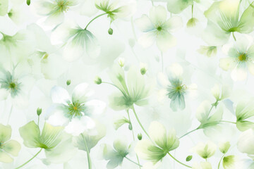pastel watercolor floral background image with white flowers, in the style of light emerald and white.