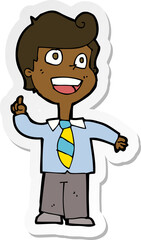 sticker of a cartoon school boy raising hand