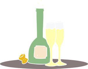 flat color style cartoon champagne on tray