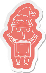 happy cartoon  sticker of a robot wearing santa hat