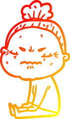 warm gradient line drawing cartoon annoyed old lady