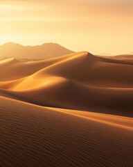 Fototapeta na wymiar Desert sand dunes at sunset in the Sahara desert, Morocco. Endless desert, capturing the solitude of a barren landscape. 