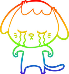 rainbow gradient line drawing cartoon crying dog
