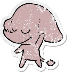 distressed sticker of a cartoon smiling elephant