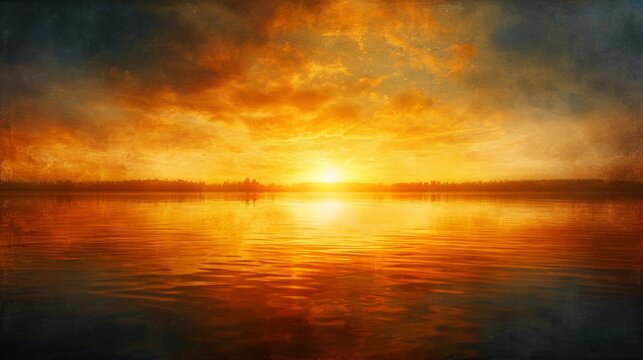 Sunset on the lake. Beautiful sunset over the lake. Natural background. A breathtaking sunrise over a tranquil lake, casting a warm, golden glow on the water's surface. 