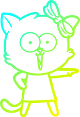 cold gradient line drawing cartoon cat