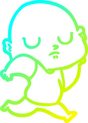 cold gradient line drawing cartoon bald man